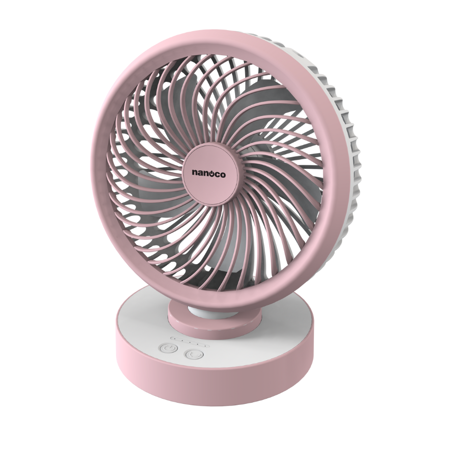 Quạt sạc 6inch, màu hồng, có xoay + NRF6213P